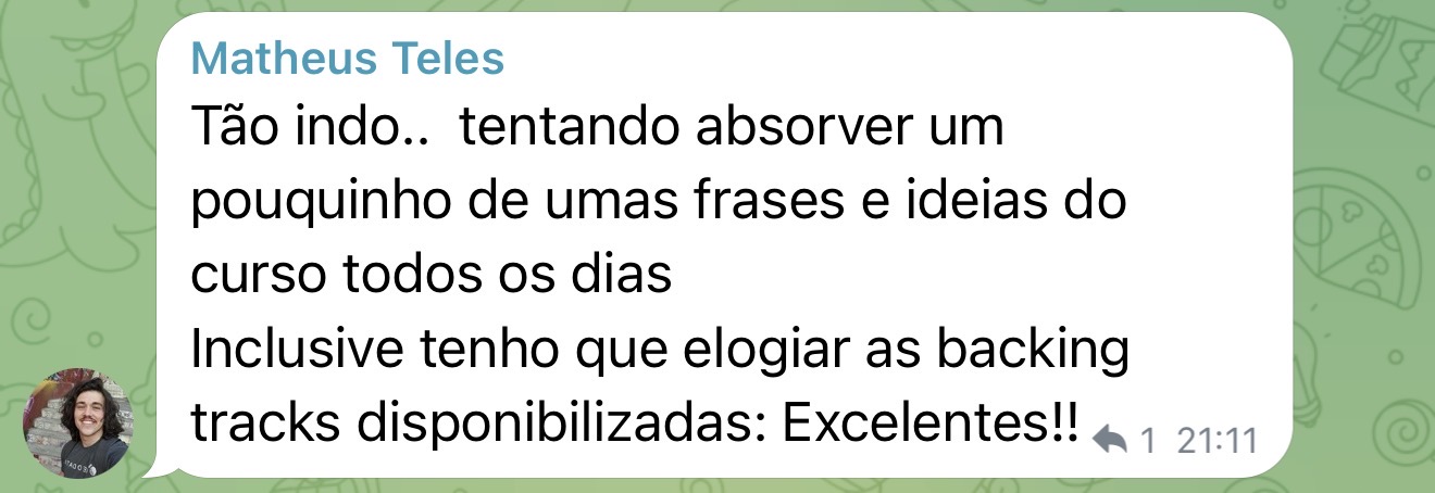 Print de depoimento de aluno do Blues Masters 7